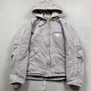 Carhartt Jacket Womens Small Sherpa Lined Sandstone Hooded Taupe Gray WJ141 032